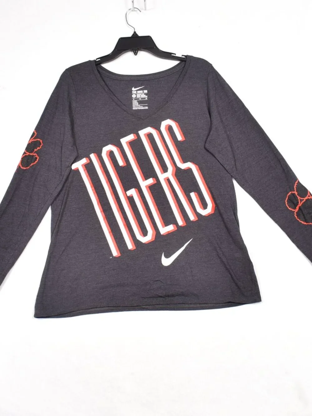 Clemson Tigers NIKE The Nike Tee V-Neck T-shirt Women's Size XL Long Sleeves